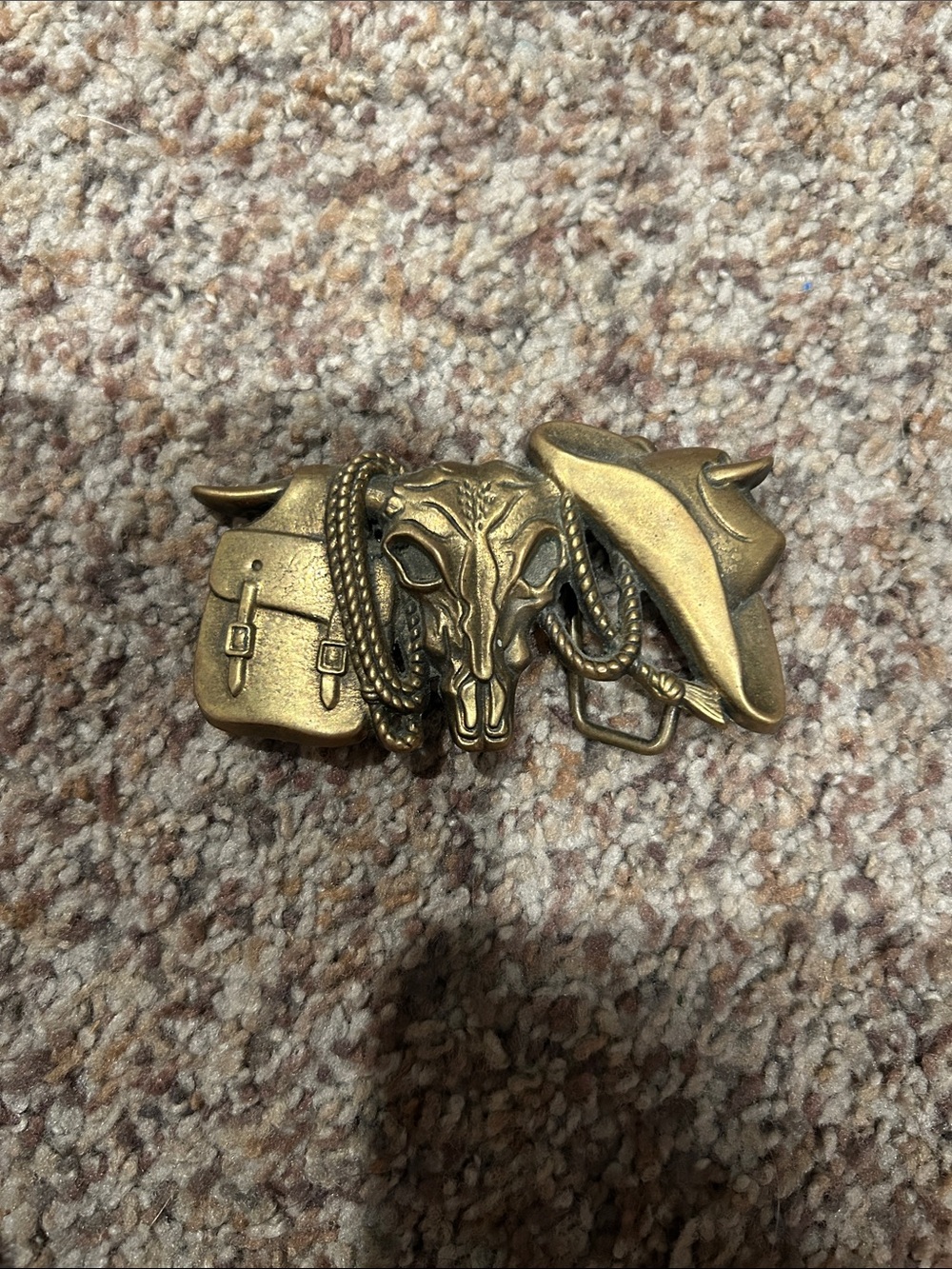 Men's Western Brass Buckle with Steer Skull, Cowboy Hat & Saddlebag